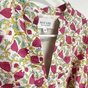 Beau & Ro Womens Shirt Dress Floral Garden Party Roll Tab Boho Pockets Medium